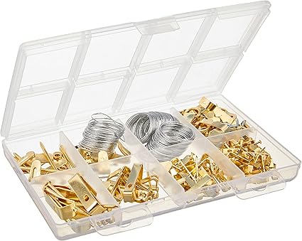 Amazon Basics Picture Hanging Assortment Kit, Brass, 220 Piece Set