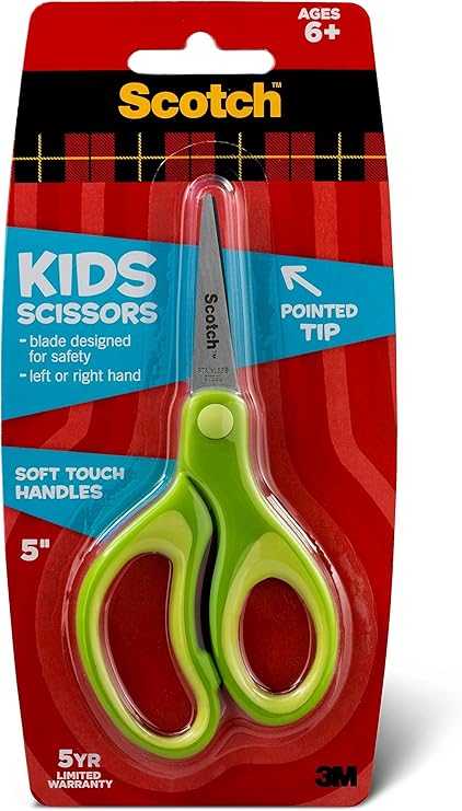 Scotch Kids Pointed Tip Scissors with Soft Touch, 5 Inches (1442P) (Colors may vary)