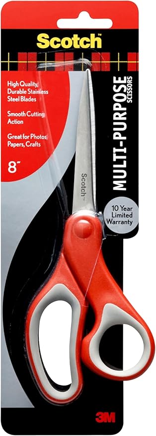 Scotch 8 Inch Multi-Purpose Scissors, Great for Everyday Use (1428),Red/Grey