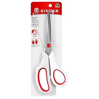 SINGER Fabric Scissors with Comfort Grip, 1-pack, Red & White