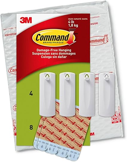 Command Sawtooth Picture Hangers, Damage Free Hanging Frame Hangers, No Tools Wall Hooks for Hanging Sawtooth Frames in Living Spaces, 4 White Picture Frame Hangers and 8 Command Strips