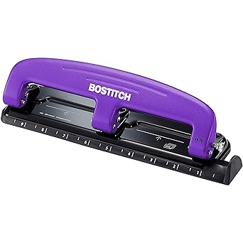 Bostitch Office EZ Squeeze Reduced Effort 3-Hole Punch, 12 Sheets, Purple