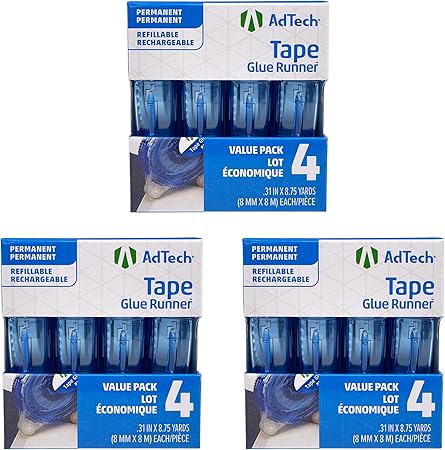 Adtech 05603 Glue Runner Permanent 35 Yards Total - Pack of 3 (4 each), Blue