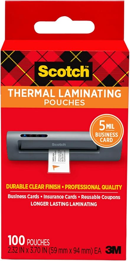 Scotch Thermal Laminating Pouches, 5 Mil Thick for Extra Protection, 2.32 x 3.70-Inches, Business Card Size, 100-Pack (TP5851-100)