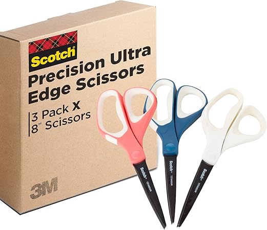 Scotch Brand Precision Ultra Edge Scissors, 8 Inch, 3-Pack (1458-3AMZ-ESF)