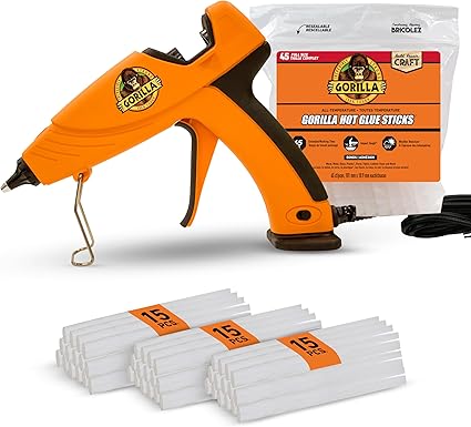 Gorilla Dual Temp Full Size Hot Glue Gun Kit with 45 Hot Glue Sticks, Precision Nozzle and Easy Squeeze Trigger, for DIY, Craft, Repairs, and More, Orange (Combo Pack:1 Gun, 45 Glue Sticks)