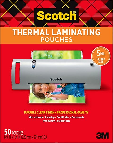 Scotch Thermal Laminating Pouches Premium Quality, 5 Mil Thick for Extra Protection, 50 Pack Letter Size Laminating Sheets, Our Most Durable Lamination Pouch, 8.9 x 11.4 inches, Clear (TP5854-50)