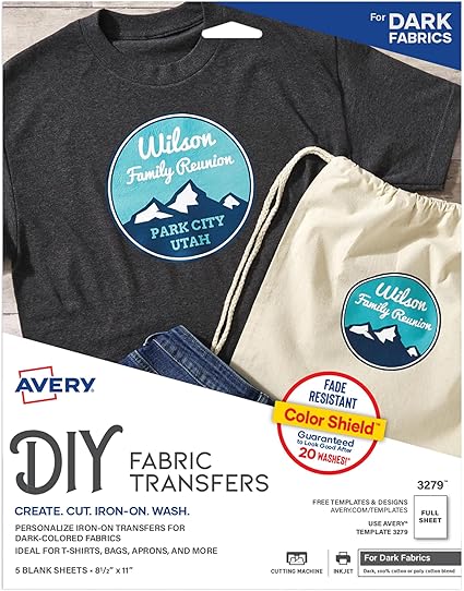 Avery Printable Heat Transfer Paper for Dark Fabrics, 8.5