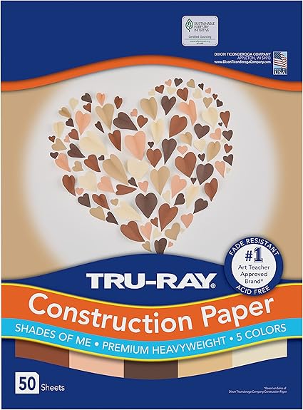 Tru-Ray Shades of Me Construction Paper, 5 Assorted Skin Tone Colors, 9