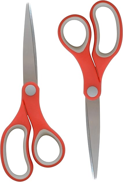 Westcott 55846 7-Inch School Scissors, All-Purpose Heavy-Duty Scissors for Crafting, School and Work, Red/Gray, 2 Pack