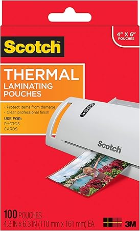 Scotch Thermal Laminating Pouches, 5 Mil Thick for Extra Protection, 4.3 Inches x 6.3 Inches, 100 Pouches (TP5900-100)