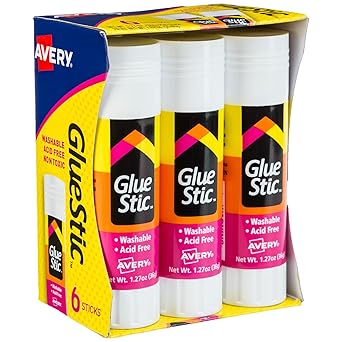 Avery Glue Stick White, Washable, Non-Toxic, 1.27 oz., Permanent Glue Sticks, 6 Glue Stic (98073)