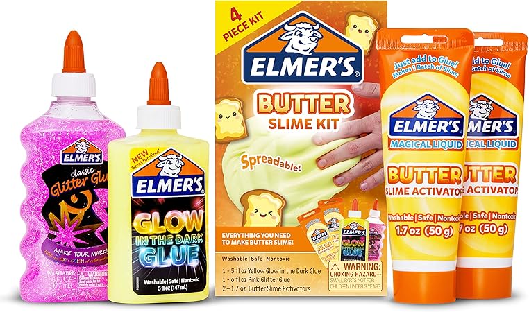 Elmer’s Butter Slime Kit, Includes Elmer’s Glow in the Dark Glue, Elmer’s Glitter Glue, Elmer’s Butter Slime Activator, 4 Count