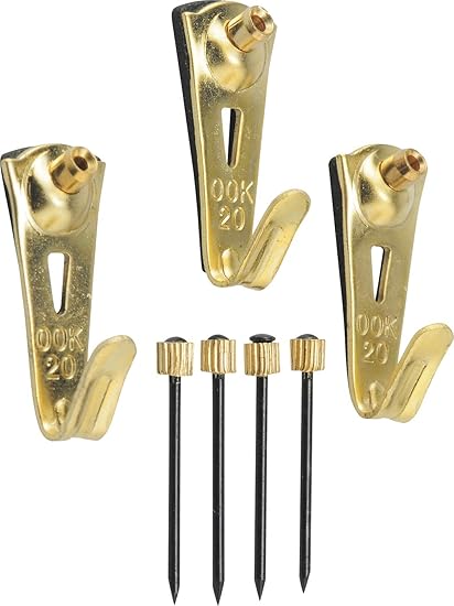 OOK 50615 Professional Picture Hangers, Art Hangers, Padded, Brass, Reusable Picture Hooks, 20lb (15 set)