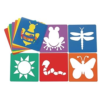 Colorations Garden Stencils, 12 Garden Designs, Made from Washable Plastic, 8 inches each, Jumbo Size, Sturdy Stencils, Great for Creating Art, Kids Stencils, Stencils for Children