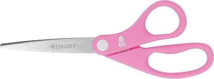 Westcott 15387 8-Inch Pink Ribbon Stainless Steel Scissors For Office and Home