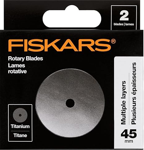 Fiskars 45mm Titanium Rotary Blades (2 Pack) - Rotary Cutter Blade Replacement - Crafts, Sewing, and Quilting Projects - Grey