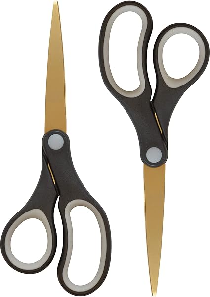 Westcott 55847 8-Inch Titanium Scissors For Office and Home, Black/Gold, 2 Pack