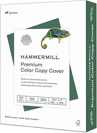 Hammermill Cardstock, Premium Color Copy, 100 lb, 8.5x11 - 1 Pack (250 Sheets) - 100 Bright, Made in the USA Card Stock, 120024R, White