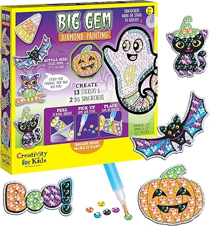 Creativity for Kids Big Gem Diamond Painting Kit - Halloween Stickers and Suncatchers - Halloween DIY Crafts for Kids, Halloween Activities and Gifts for Kids Ages 6-8+