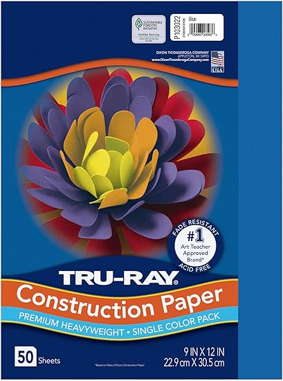 Pacon 103022 Tru-Ray Construction Paper, 76 lbs., 9 x 12, Blue, 50 Sheets/Pack