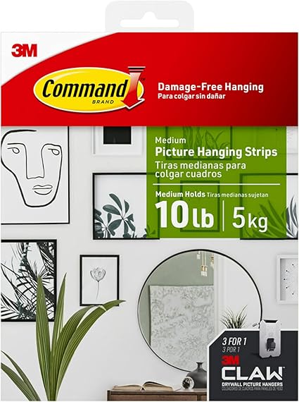 Command and 3M Claw Hanging Solutions Kit, 8-Pair 10 LB Picture Hanging Strips and 3 Hooks - 15 LB, 25 LB, and 45 LB, Dorm Room Essentials