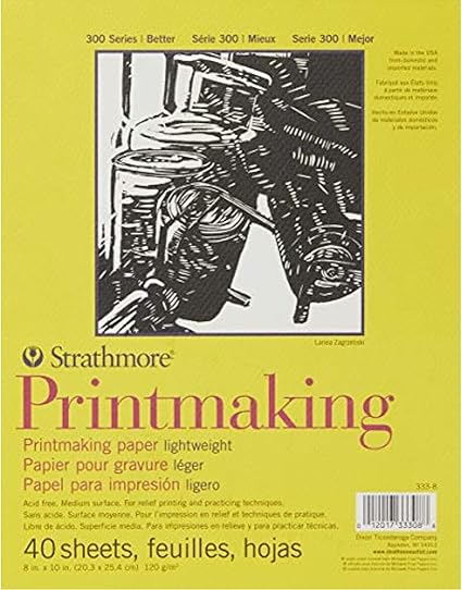 Strathmore 300 Series Printmaking Paper Pad, Glue Bound, 8x10 inches, 40 Sheets (120g) - Artist Paper for Adults and Students - Block Printing, Linocut, Screen Printing