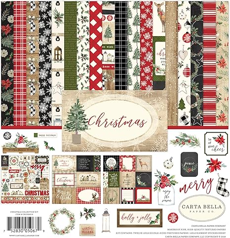 Carta Bella Paper Company Christmas Collection Kit paper, Red/Green/Black/Tan, 12-x-12-Inch