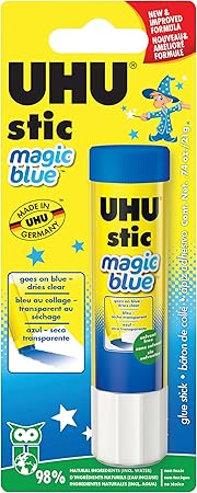 Uhu Colored Glue Stick, 21g Blue, rubs on Blue & Dries Clear, Washable, Solvent Free, Screw on Cap, (9U 99645)