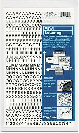 Chartpak Press-On Vinyl Letters and Numbers, Self Adhesive, Black, 0.25