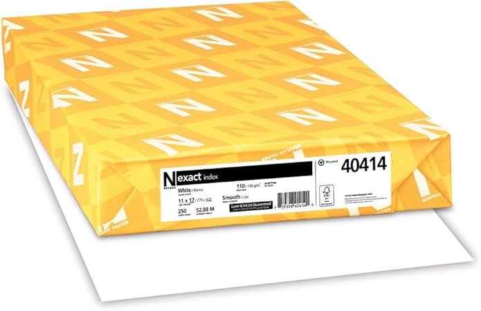 Neenah Paper 40414 Exact Index Card Stock, 110lb, 92 Bright, 11 x 17, 250 Sheets