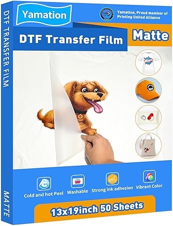 DTF Transfer Film: 13x19 Inch 50 Sheets Premium Double-Sided Matte Finish PET Transfer Paper Direct to Film Transfer Paper for T-Shirt