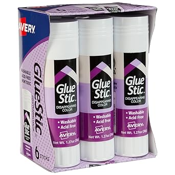 Avery Glue Stic, Disappearing Purple, Washable, Non-Toxic, 1.27oz, 6 Glue Sticks (98071)