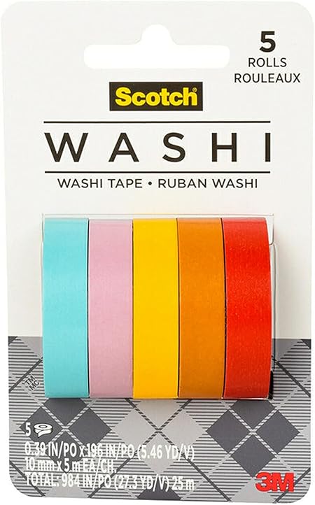 Scotch Washi Tape, Summer Design, 5 Rolls, Great for Bullet Journaling, Scrapbooking and DIY Décor (C1017-5-P4)