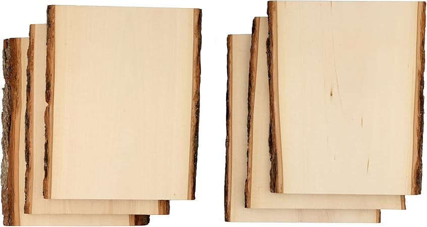 Walnut Hollow Value Pack Medium Basswood Country Planks with Live Edge Bark for Woodburning, Home Décor and Rustic Weddings, 6-pack