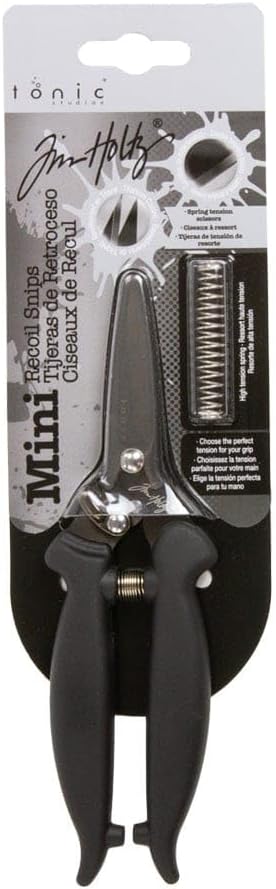 Tonic Studios Tim Holtz Recoil Scissors - Titanium Coated, Double-Beveled Blades, Black (6.7 Inch)