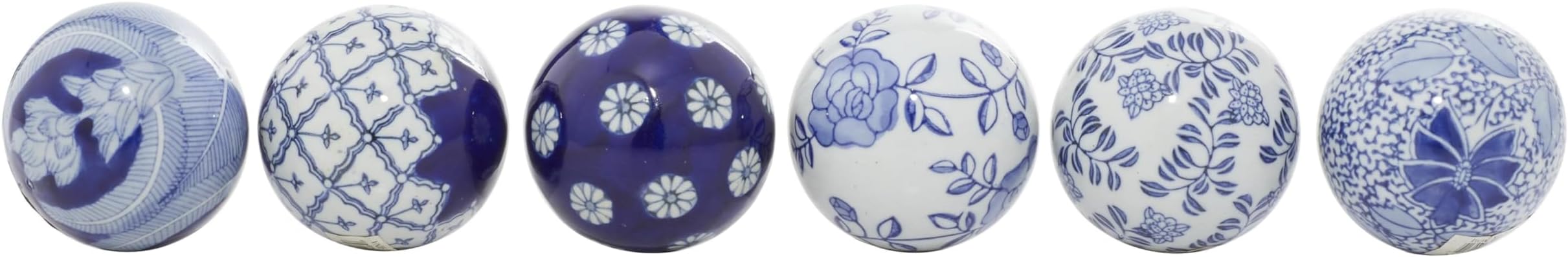 Deco 79 Benzara 82520 Blue & White Ceramic Ball- Set of 6 - Home Accent, 3