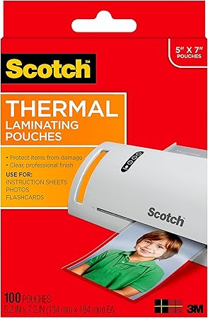 Scotch Thermal Laminating Pouches Premium Quality, 5 Mil Thick for Extra Protection, 100 Pack Photo Size Laminating Sheets, Our Most Durable Lamination Pouch, 5 x7 inches, Clear (TP5903-100)