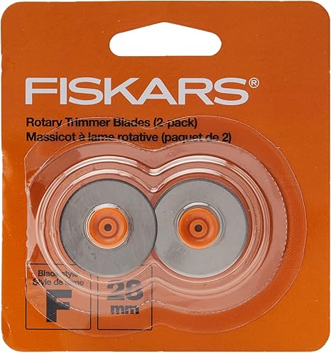 Fiskars 28mm Replacement Rotary Cutter Blades (2-Pack) - Style F - Compatible with Fiskars 28mm Rotary Paper Cutters