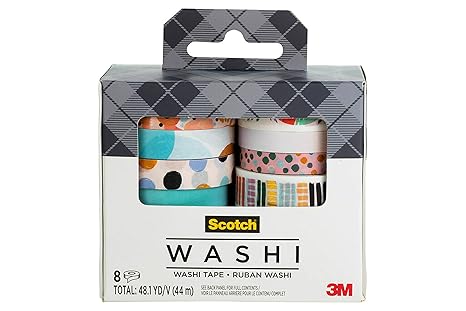 Scotch Washi Tape, Abstract Modern Design, 8 Rolls, Great for Bullet Journaling, Scrapbooking and DIY Décor (C1017-8-P19)