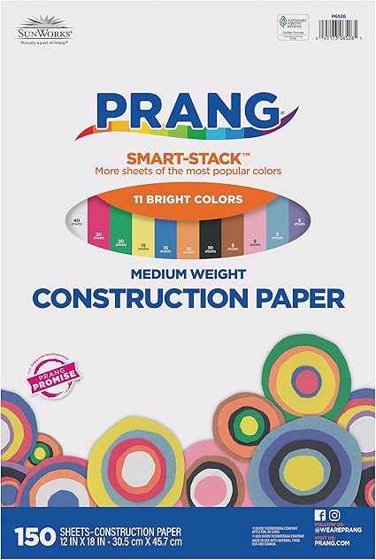 Prang (Formerly SunWorks) Smart-Stack Construction Paper, 11 Assorted Colors, 12