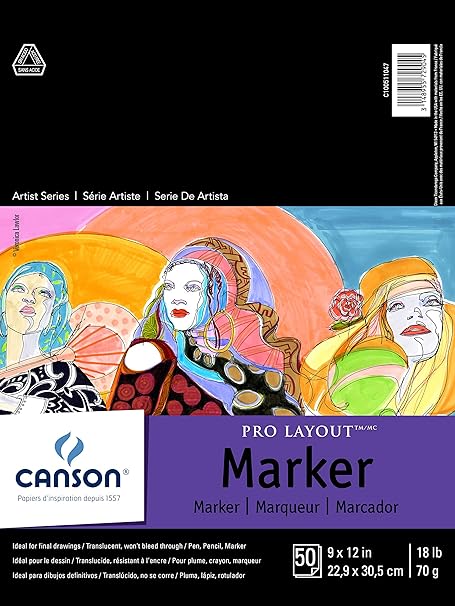 Canson Artist Series Pro Layout Marker Paper, Foldover Pad, 9x12 inches, 50 Sheets (18lb/70g) - Artist Paper for Adults and Students