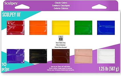 Sculpey III 10 Classic Colors of Polymer Oven-Bake Clay, Non Toxic 1.25 lbs., great for modeling, sculpting, holiday, DIY & school projects. Great for Kids, beginners and artists!