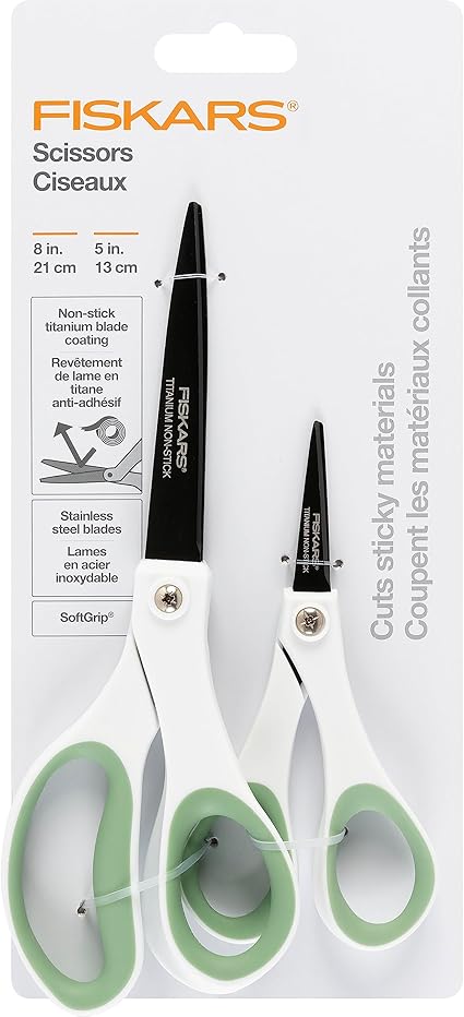 Fiskars All Purpose Scissors (2-Pack) - High Performance and Designed for Comfort and Cutting Sticky Materials - Sharp to Cut, But Soft to Hold - Perfect for Everyday, the Office, and Arts & Crafts