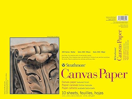 Strathmore 300 Series Canvas Paper Pad, Glue Bound, 12x16 inches, 10 Sheets (115lb/187g) - Artist Paper for Adults and Students - Acrylic and Oil Paints