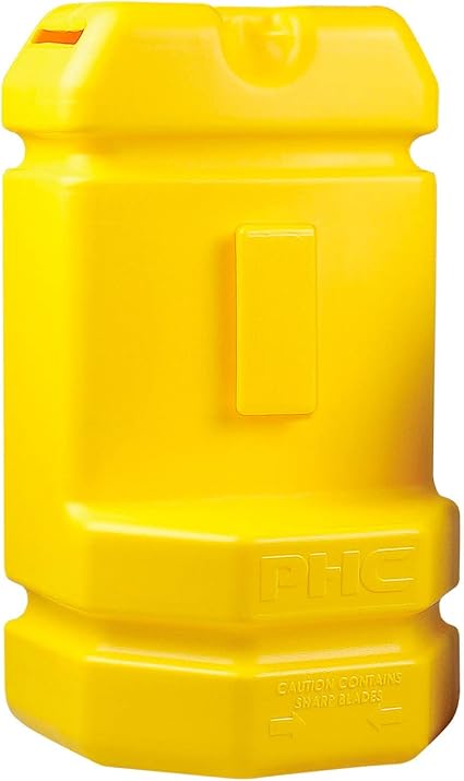 Pacific Handy Cutter Blade Bank, Used Razor Blade Disposal with Wall Mount, Safely Dispose of Used Blades, Keep Blades Out of Trash Bags, Off of Floors, and Away from Other Hazardous Locations, Yellow (BH00206)