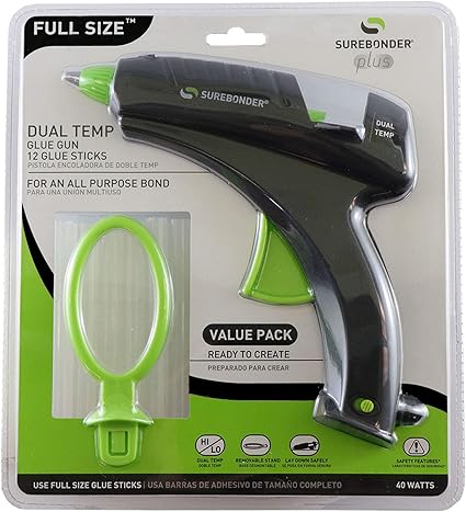 Surebonder DT-270FKIT Full Size Dual Temperature Glue Gun with 12-4-Inch Standard All Purpose Glue Sticks,Black,green