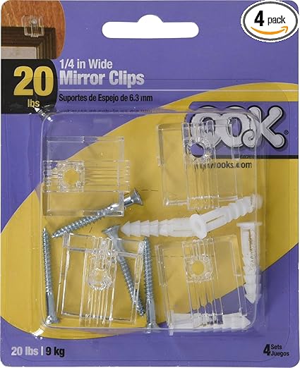 OOK 534016 1/4-Inch 20-Pound Adjustable Plastic Mirror Holders, 4-Pack