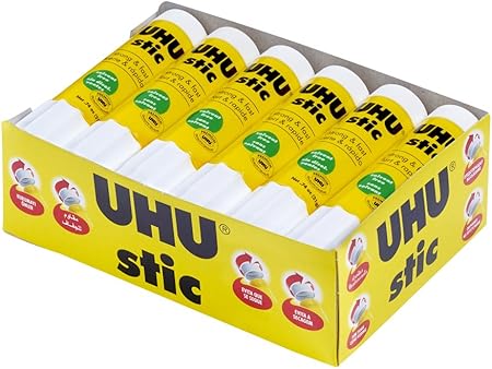 UHU Glue Stick, 0.74oz White, Washable Glue Stick Sticks Immediately, Perfect for School, Screw on Cap, Pack of 12, 9U 99649