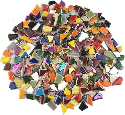 Lanyani Vibrant Broken Ceramic Tiles for Crafts Mosaics,Irregular Polished China Tile Scraps Stained Glass Pieces, Mixed Colors- 2Pounds/0.97 Square Foot